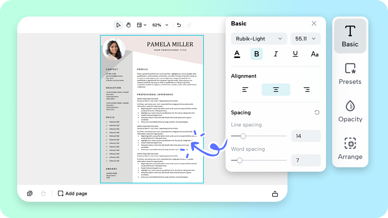 Flexible editing options for customization
