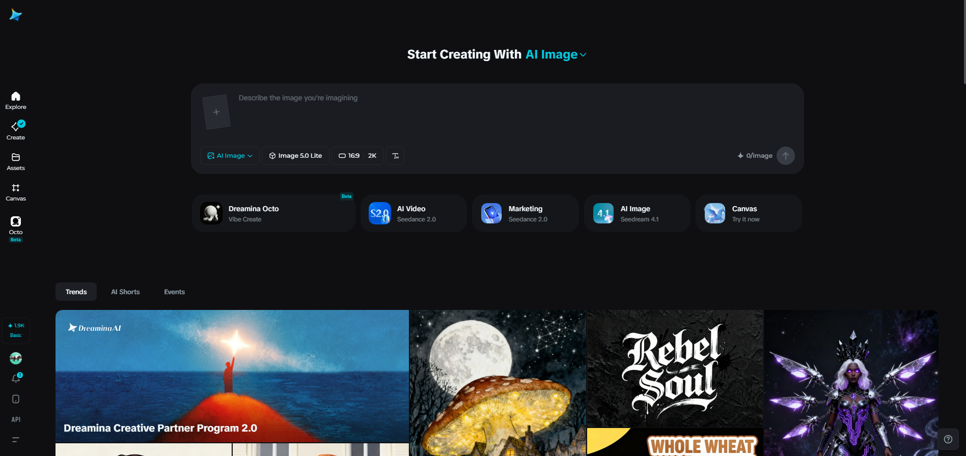 Dreamina homepage