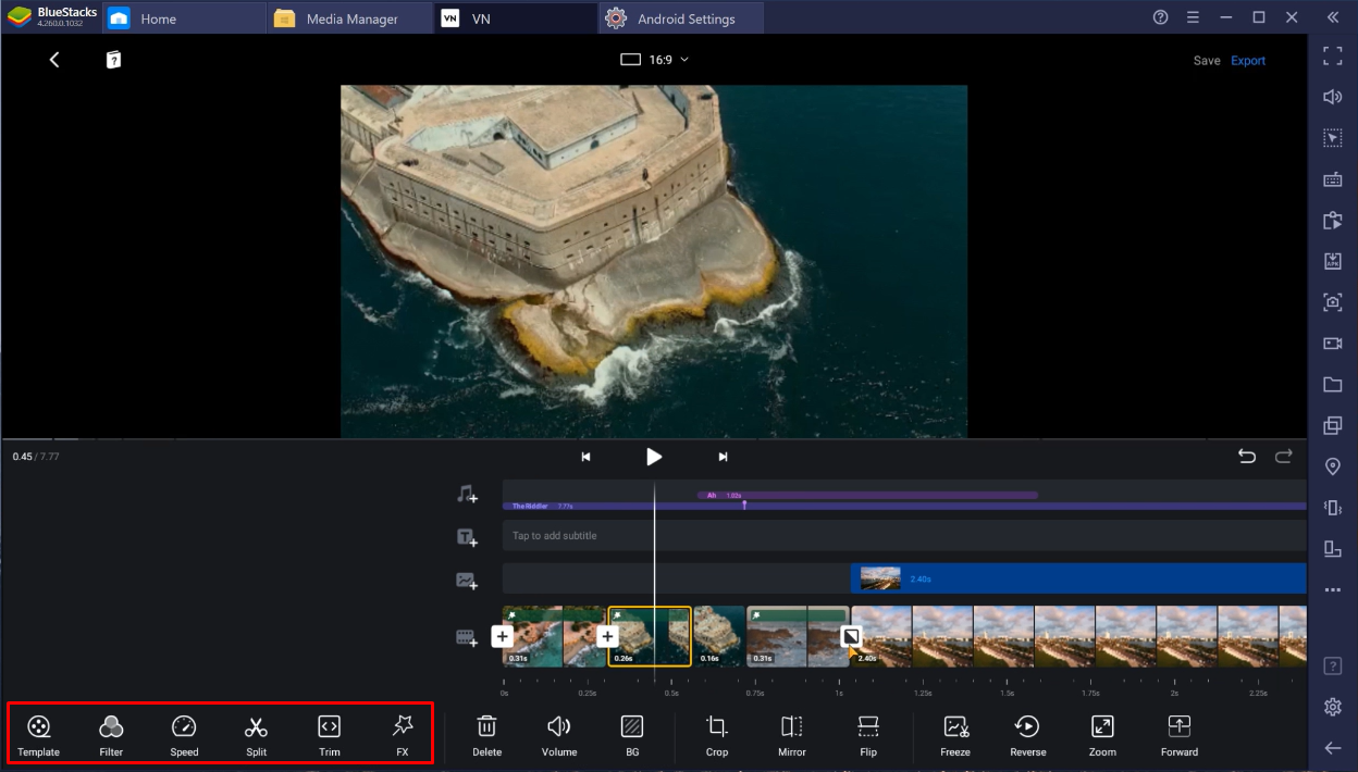 Bearbeiten eines Videos mit dem VN-Videoeditor