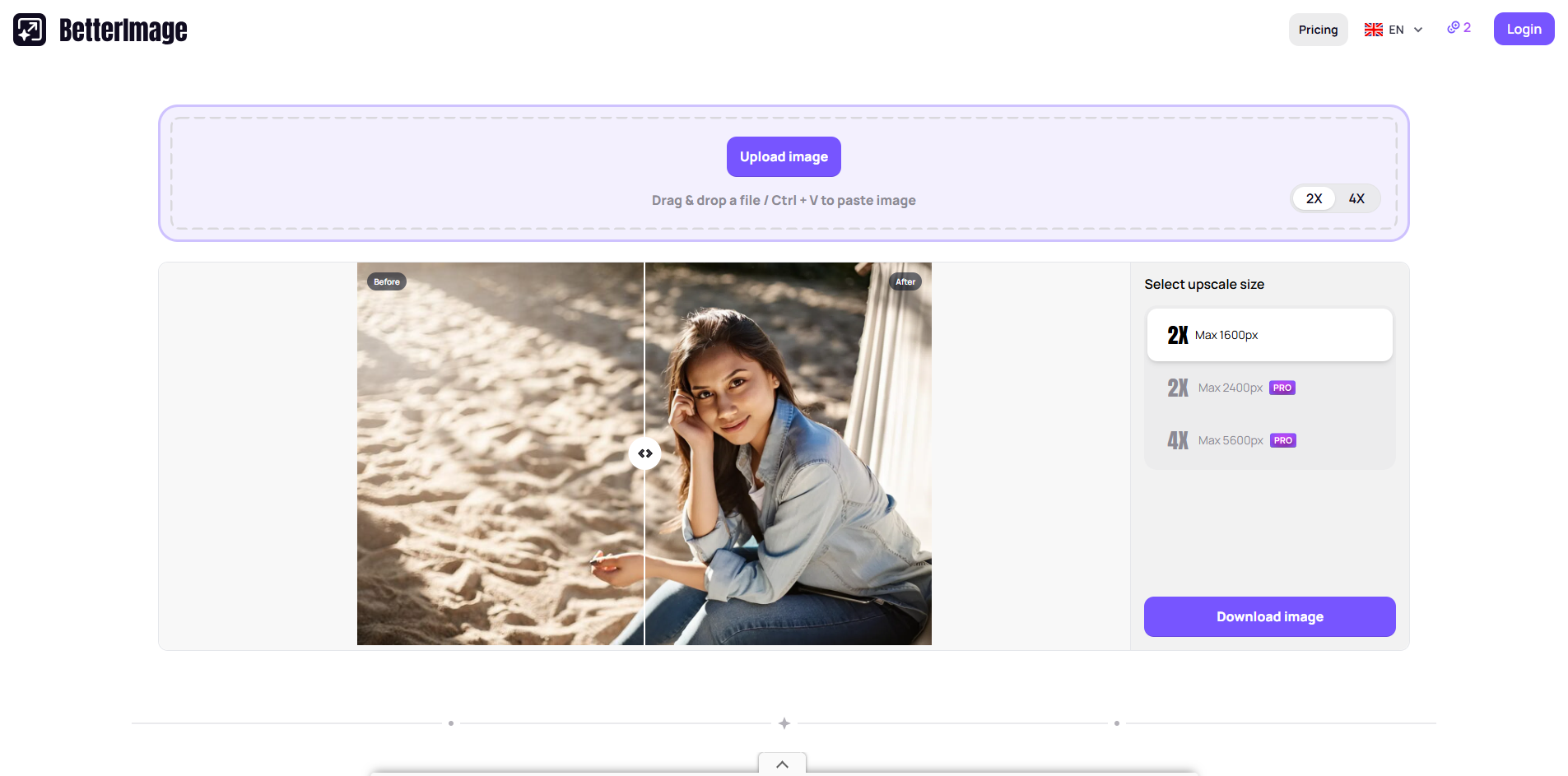 Interface of BetterImage - a user-friendly 4K image upscaler