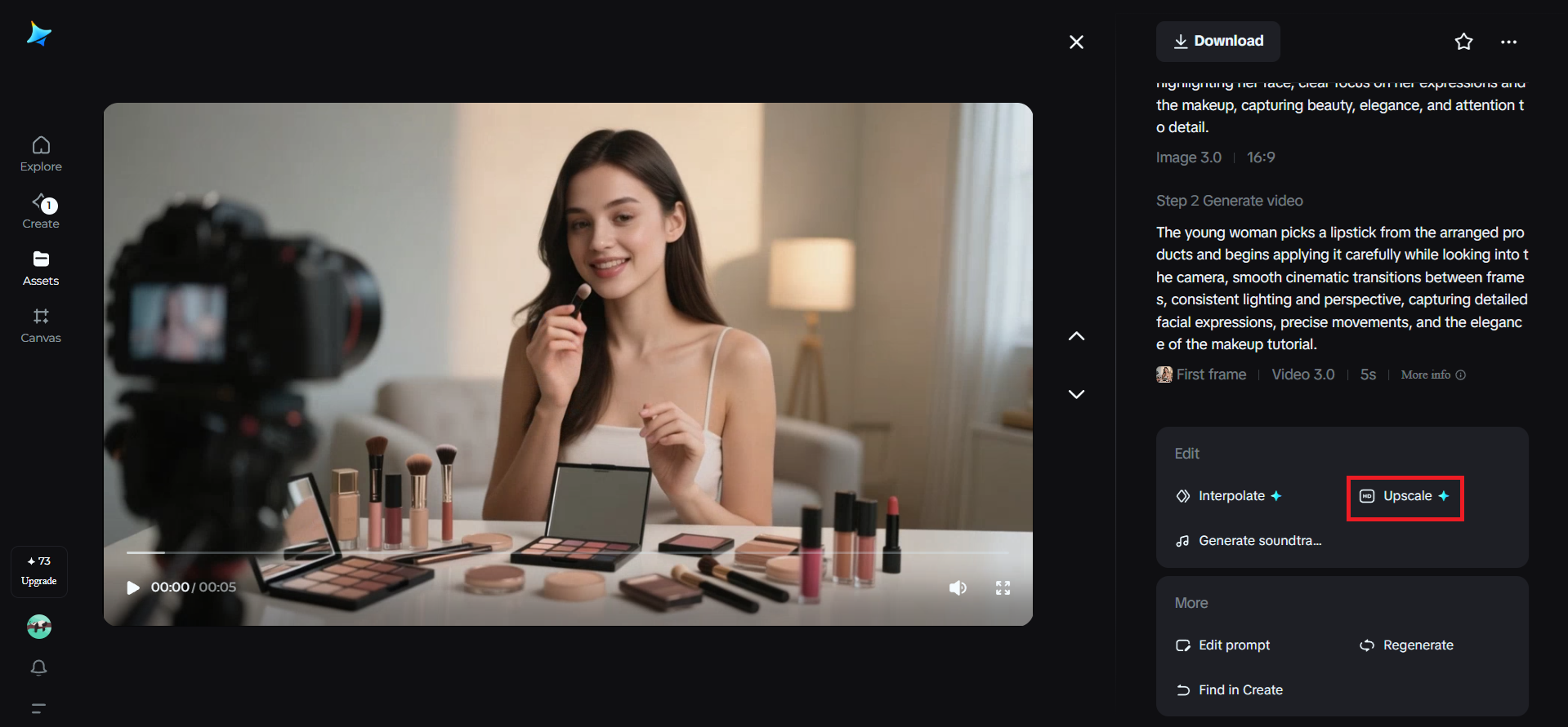 Upscale feature in Dreamina