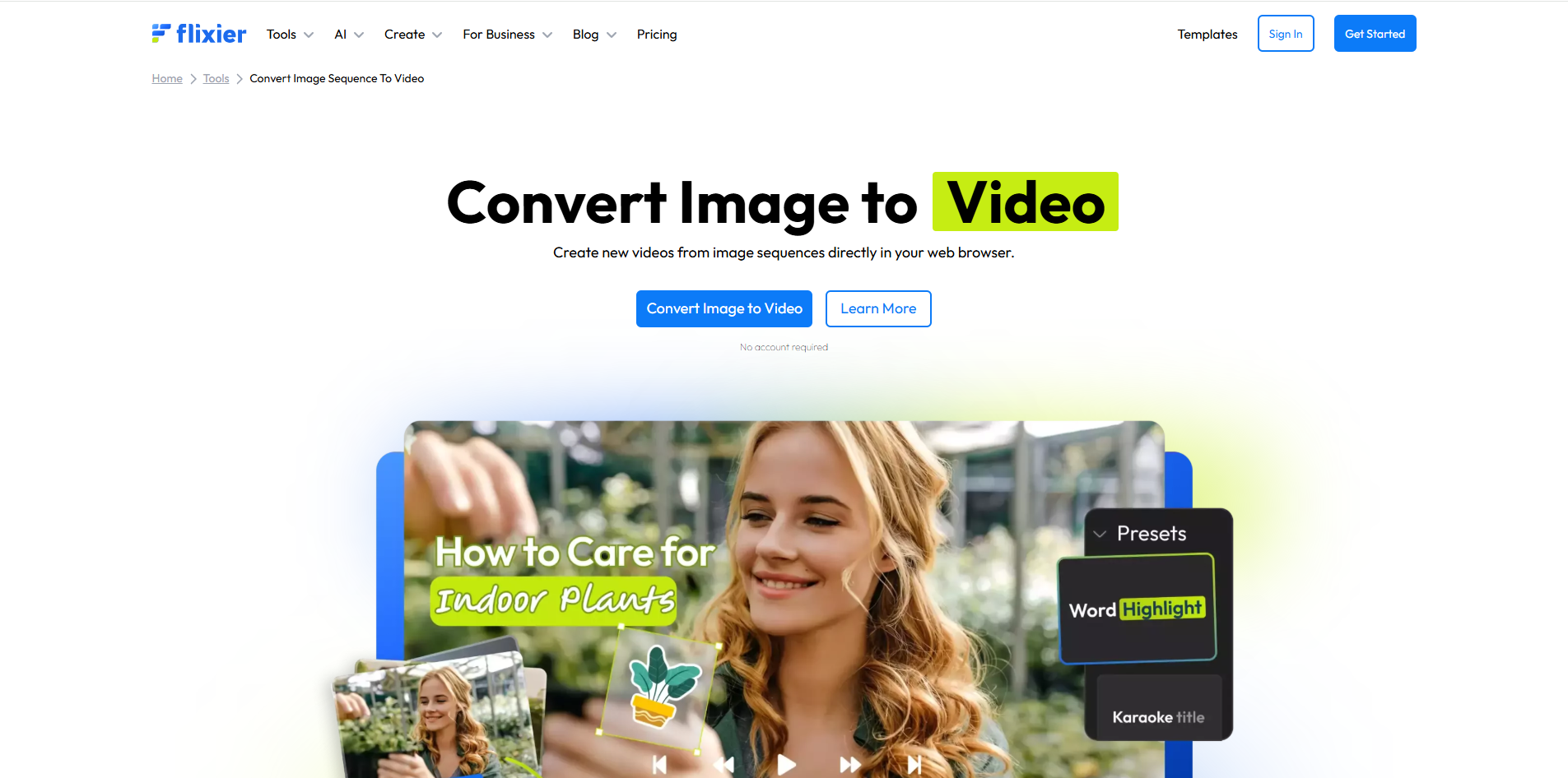Interface of Flixier - the most liked tool to turn image sequences to videos