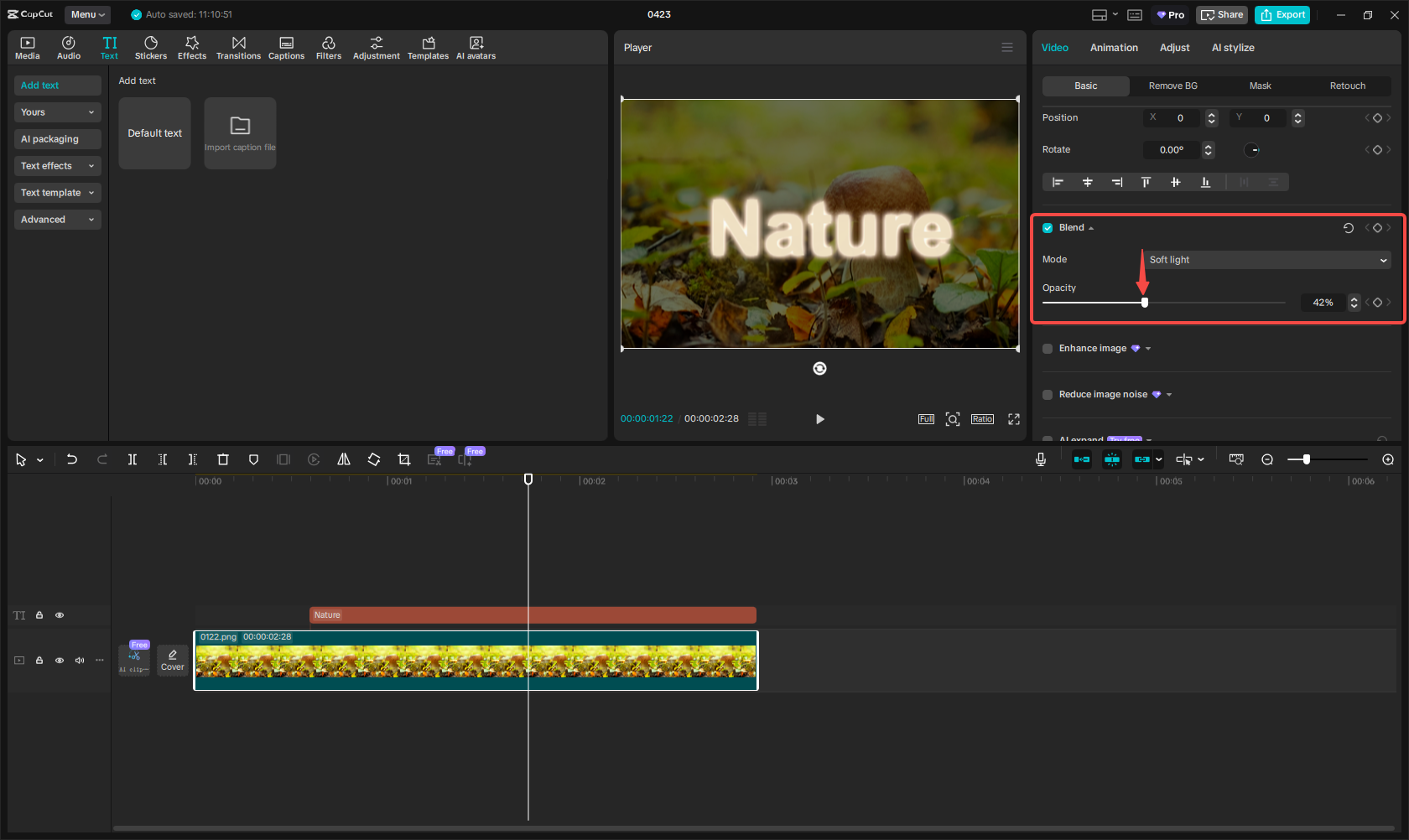 CapCut bir görüntüyü solma