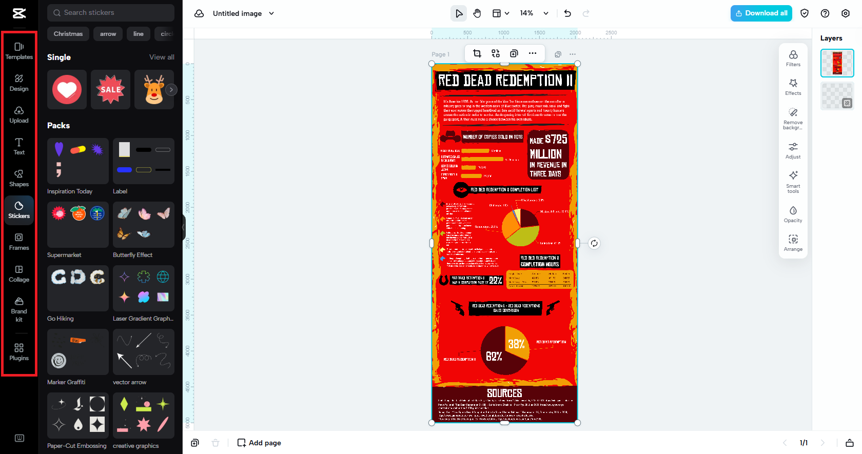 Edit your infographic image with frames, text, etc.