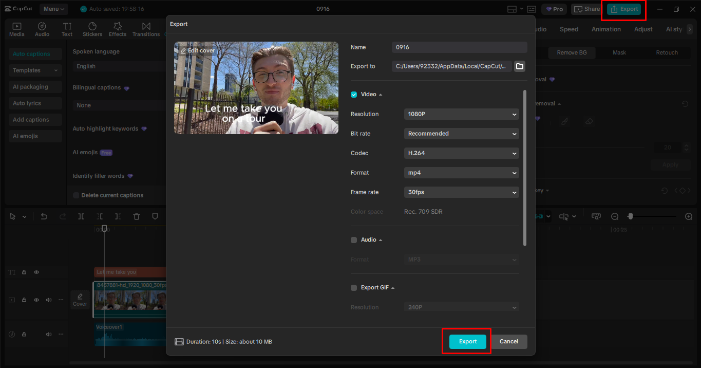 Exportieren von Videos aus CapCut Desktop-Video-Editor