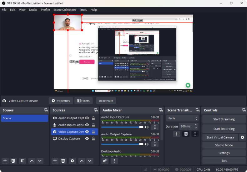 Интерфейс OBS Studio - одного из лучших бесплатных видеорегистраторов для ПК