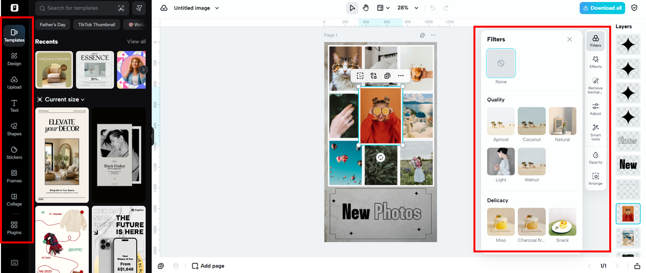 Upload your photos and customize the layout