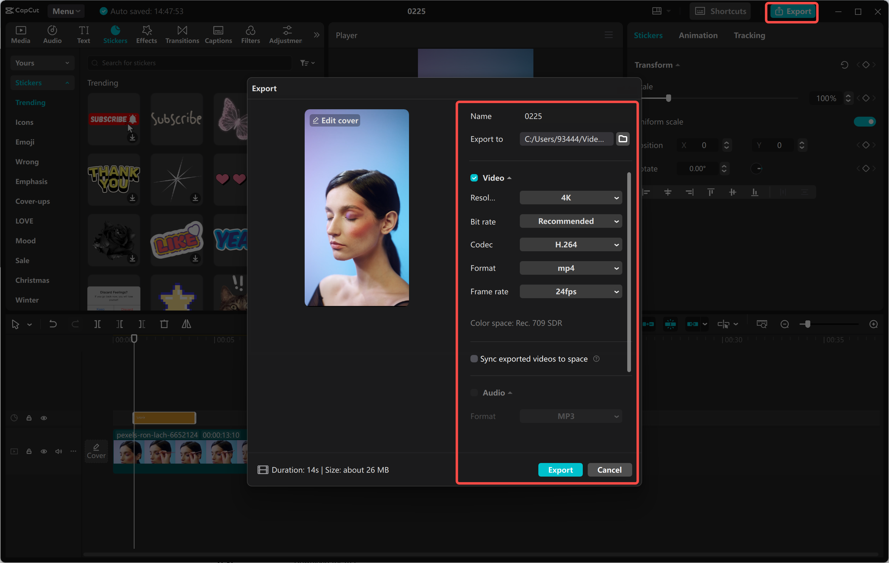 Exporting a video from the CapCut desktop video editor