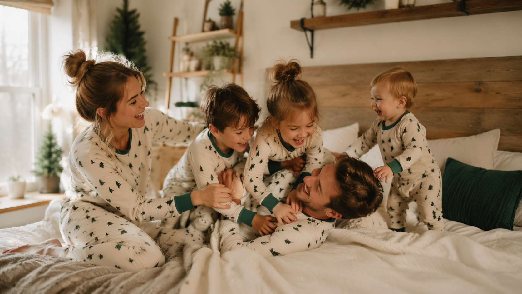 Dreamina trending familj foto prompt snabbt exempel 4: Matchande pyjamasmorgon