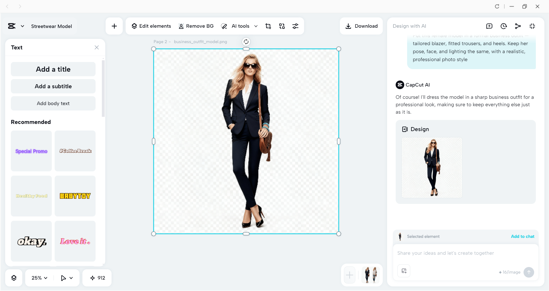 Interface of the CapCut desktop video editor - another way to virtually try on clothes