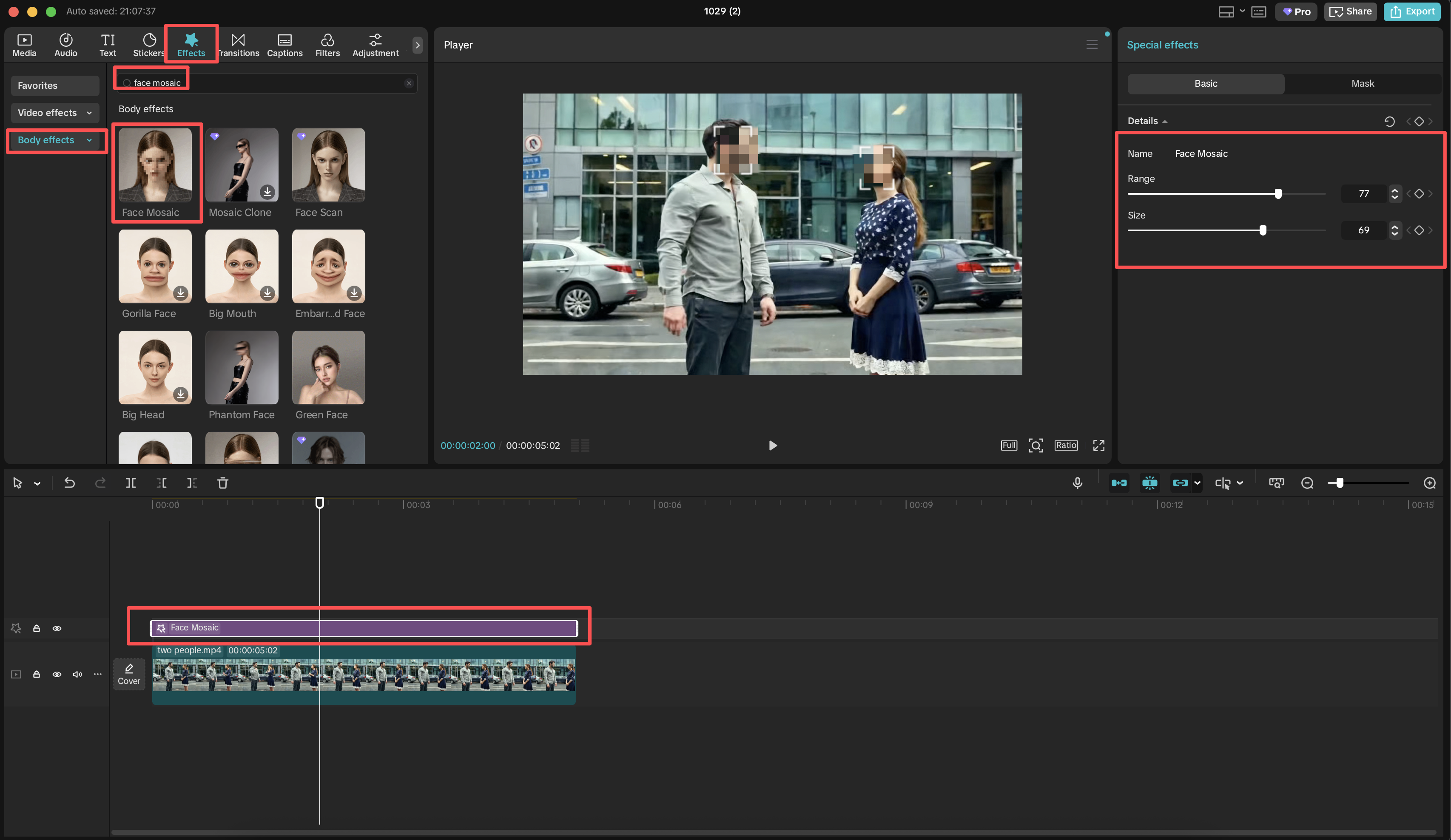 add 'face mosaic' effect