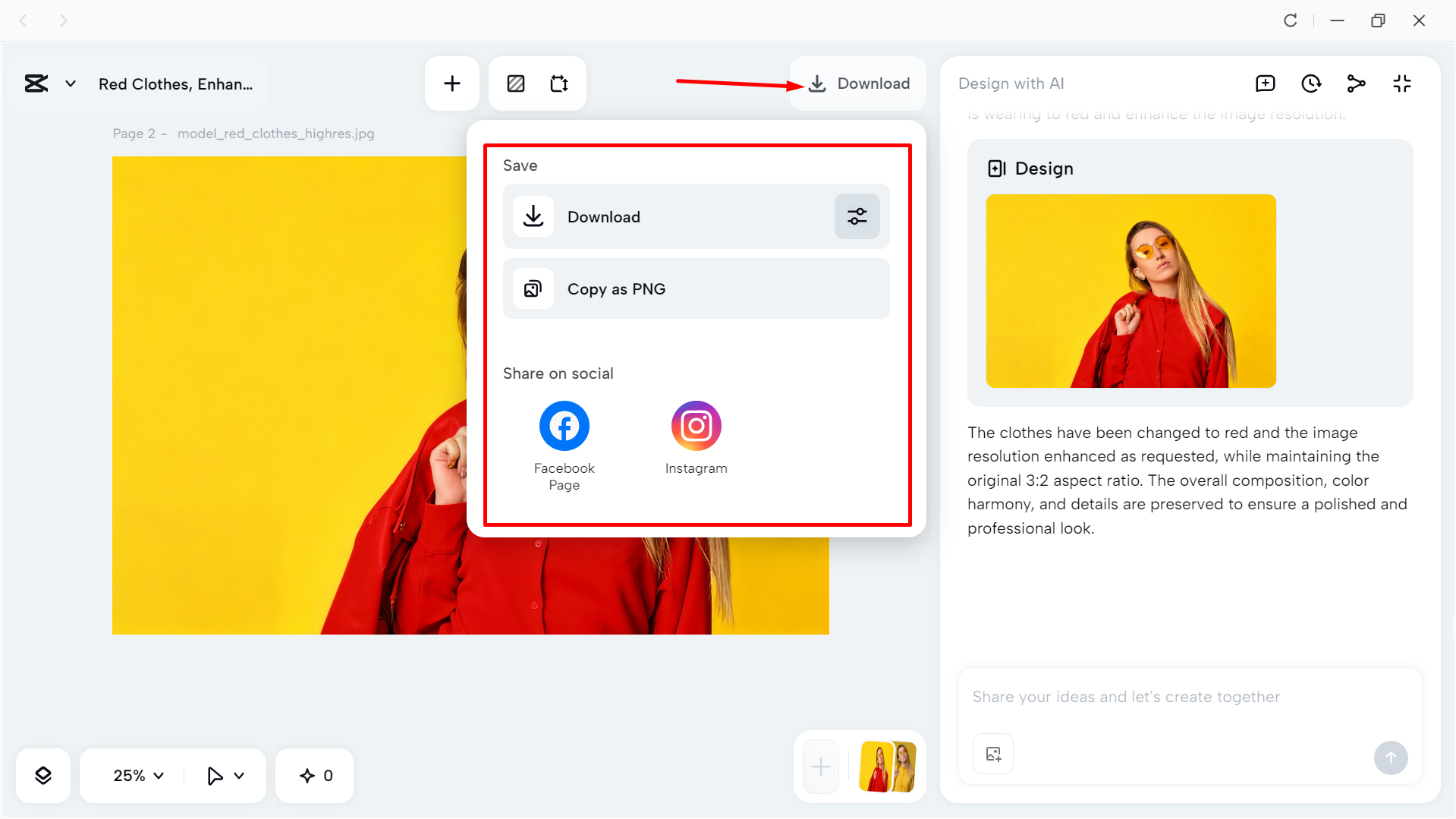Exporting the final image from the CapCut desktop video editor