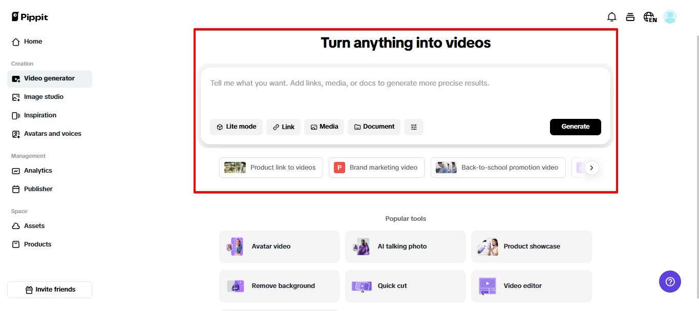 Pippit AI video generator