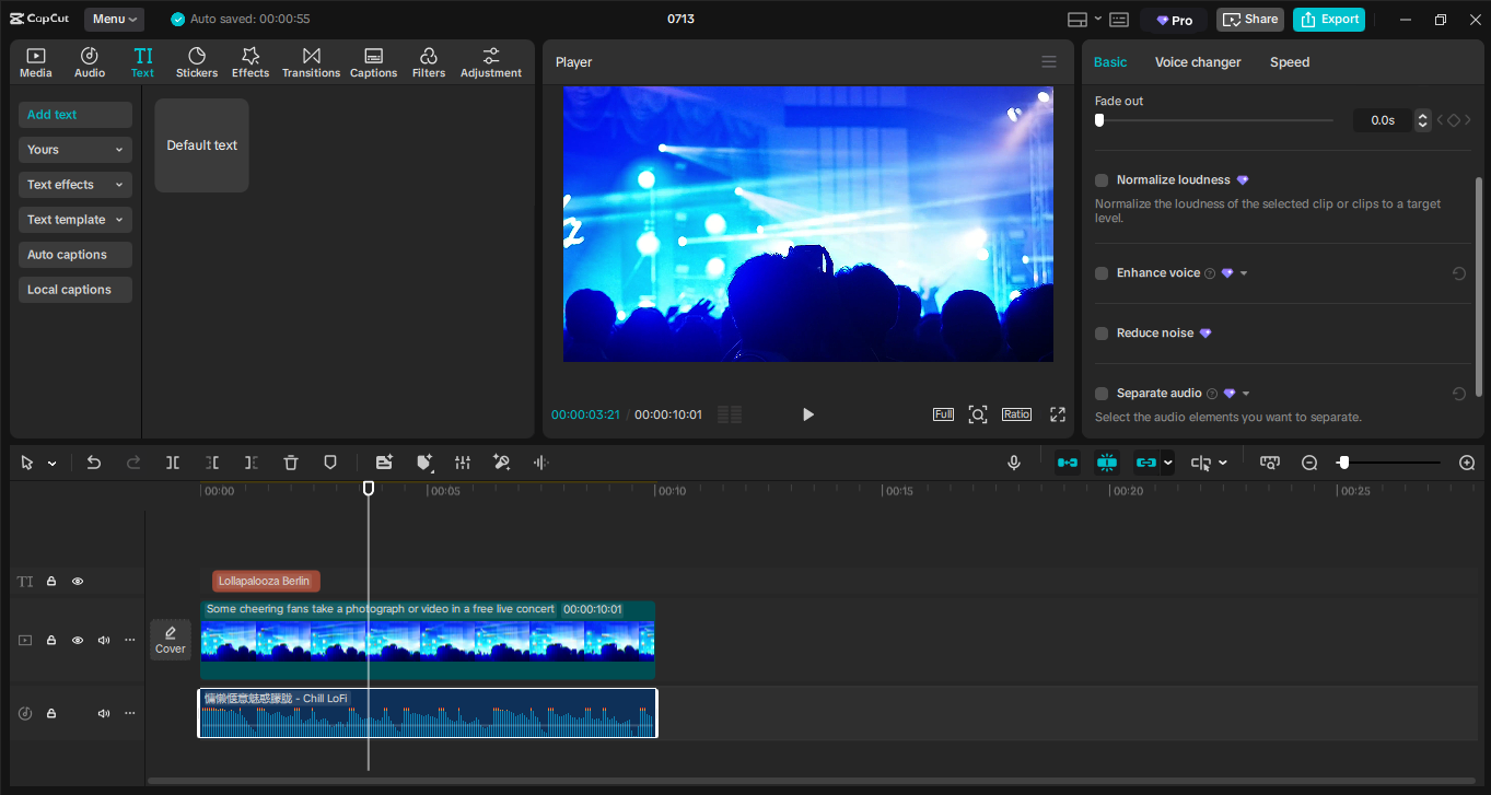 Interface of the CapCut desktop video editor - the best tool to convert popular summer music festivals into videos