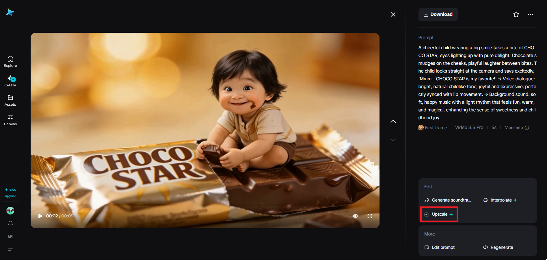 Upscale feature in Dreamina