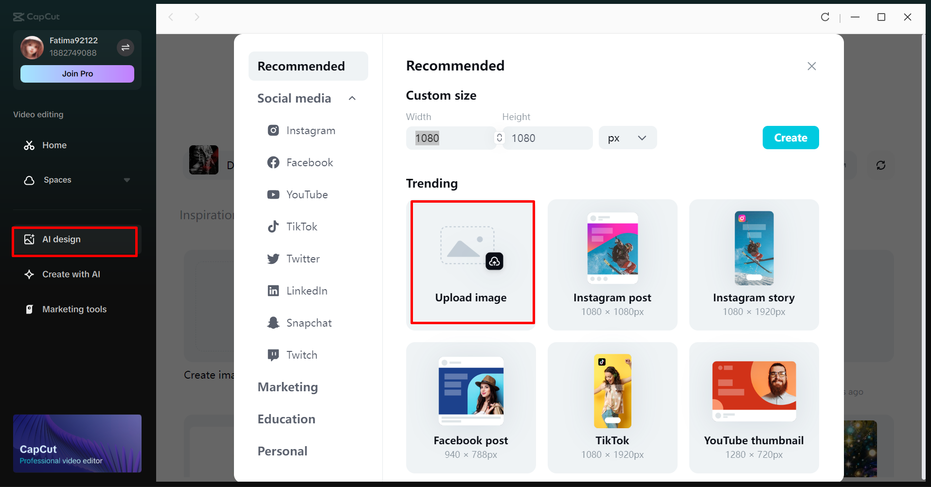 Accessing AI design from the CapCut desktop video editor