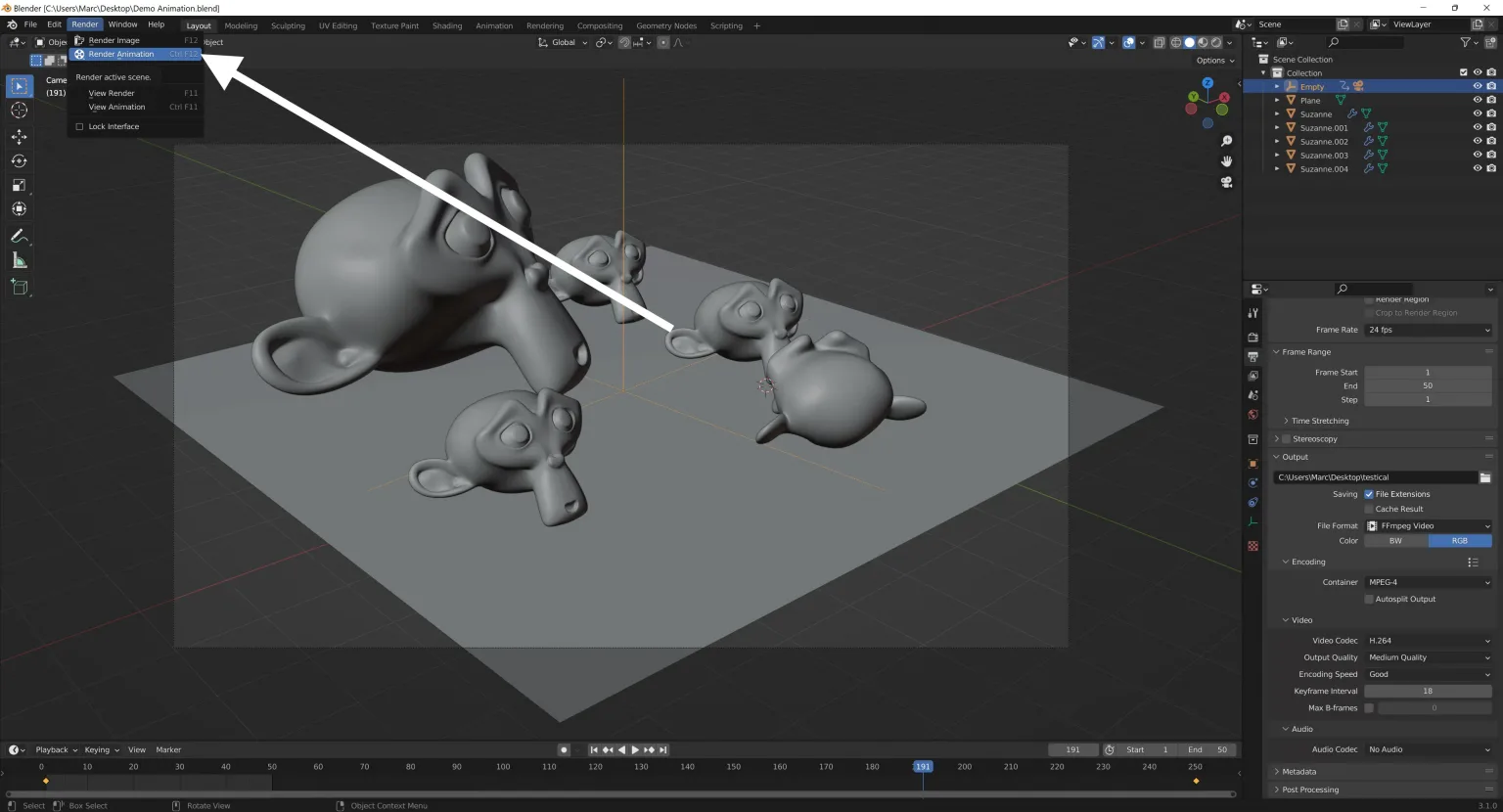 Export a video from the Blender camera tracking tool