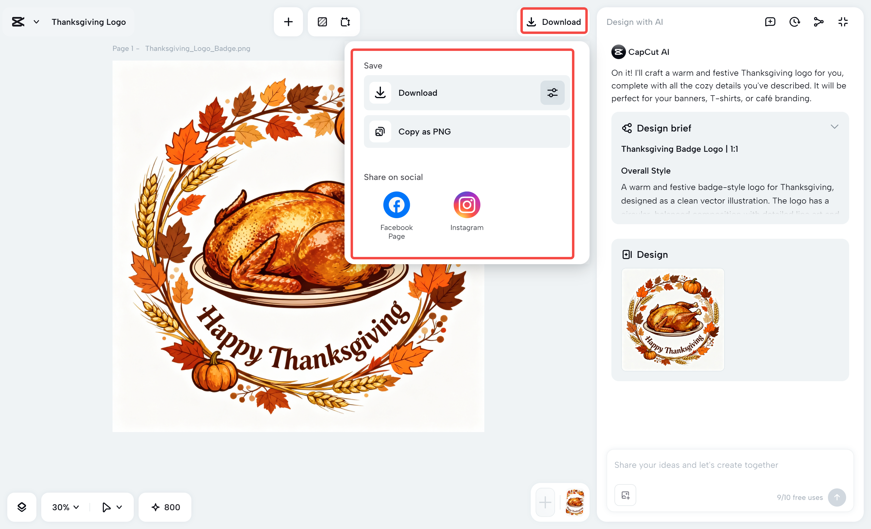 Downloading the logo from the CapCut desktop video editor