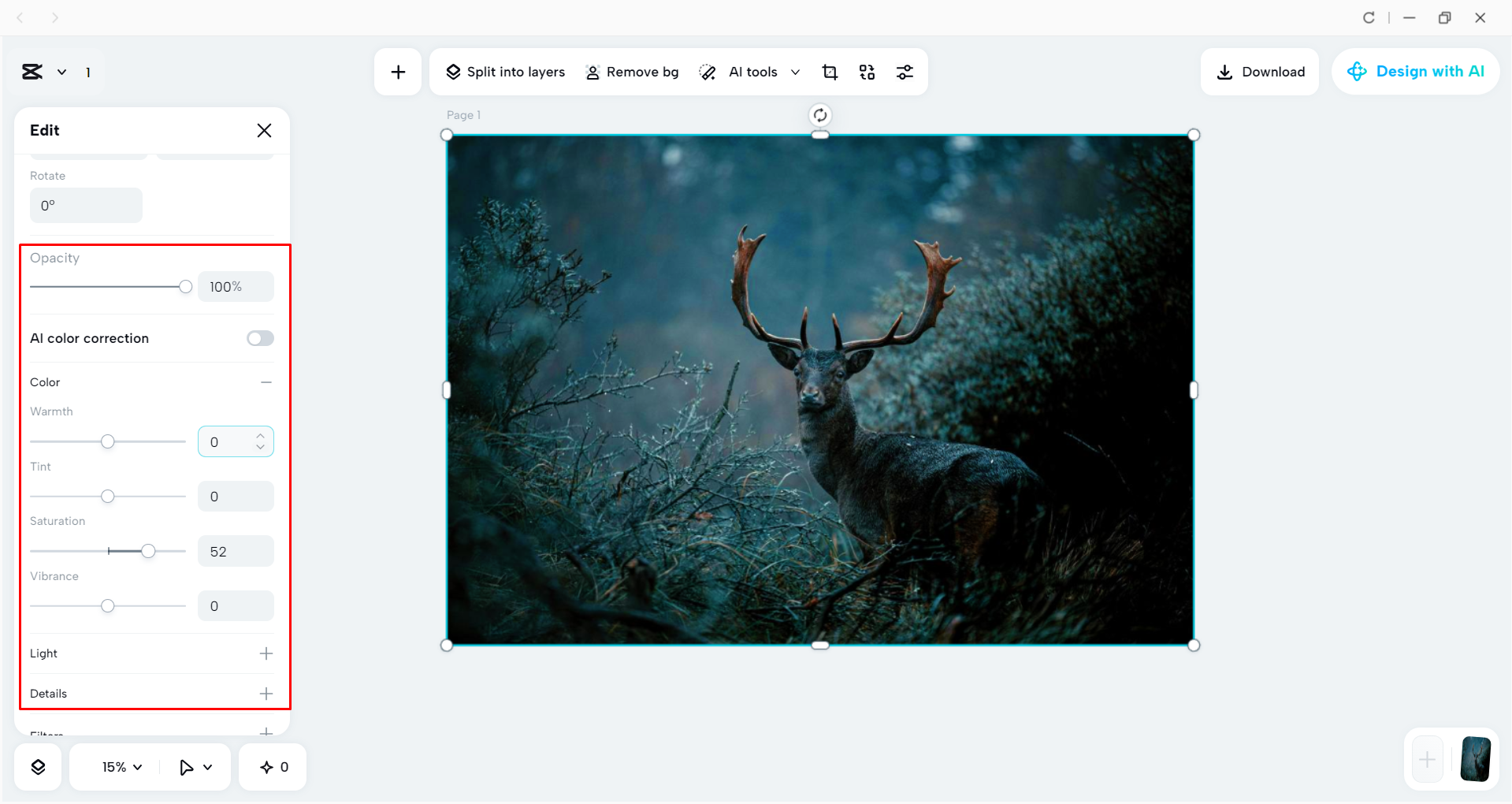 Editing the image with the CapCut desktop video editor