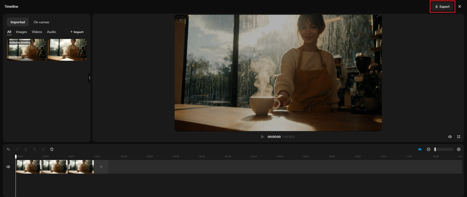 Assemble on the timeline and export