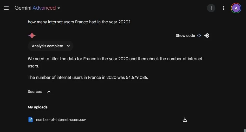 Gemini Advanced processing a long PDF document