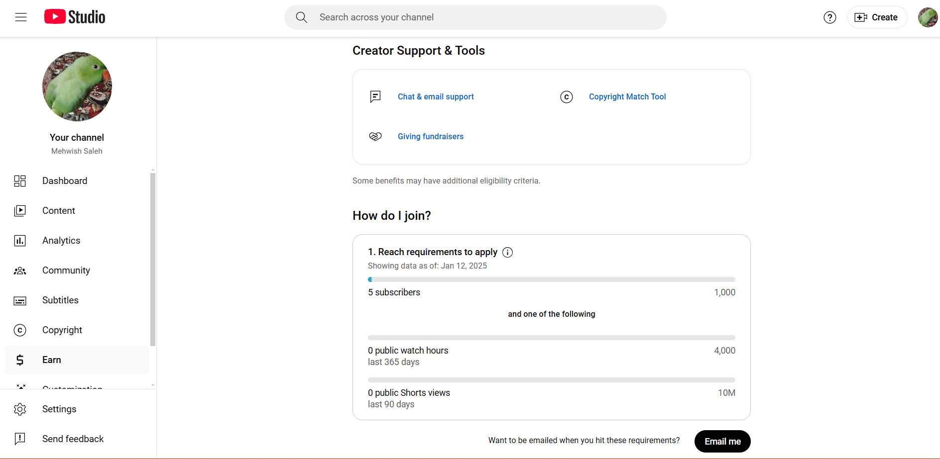 Kazanmak için şorttan para kazanmak için YouTube stüdyosunun arayüzü