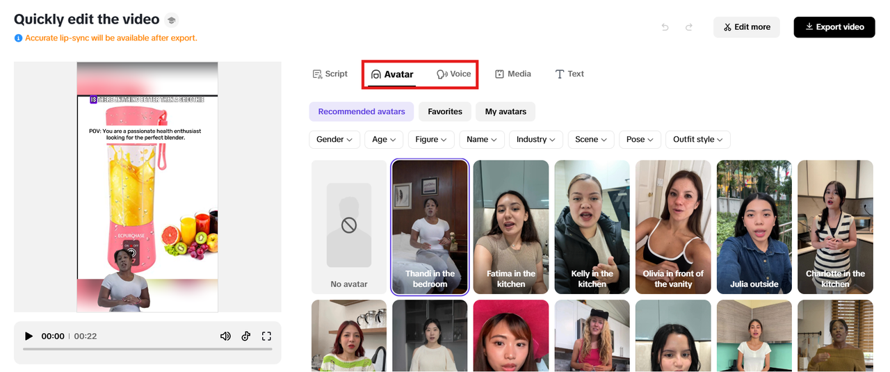 Avatar dan voiceover AI