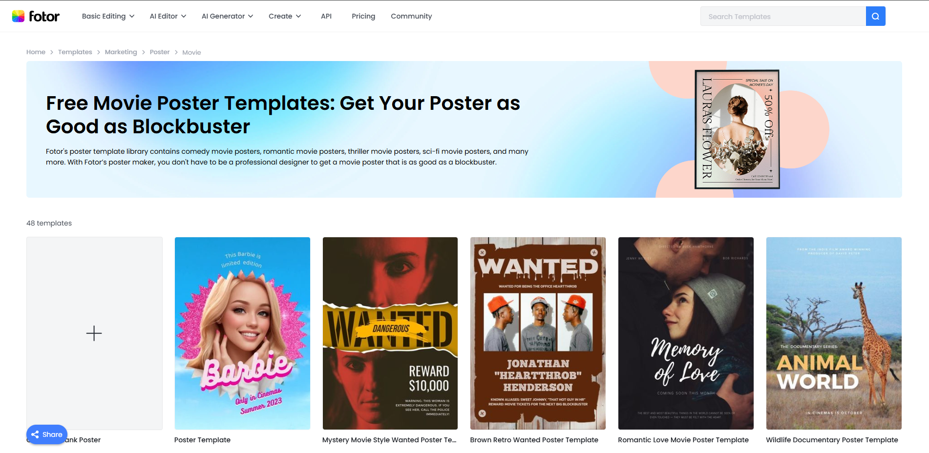 Interface of Fotor - an efficient movie poster designer