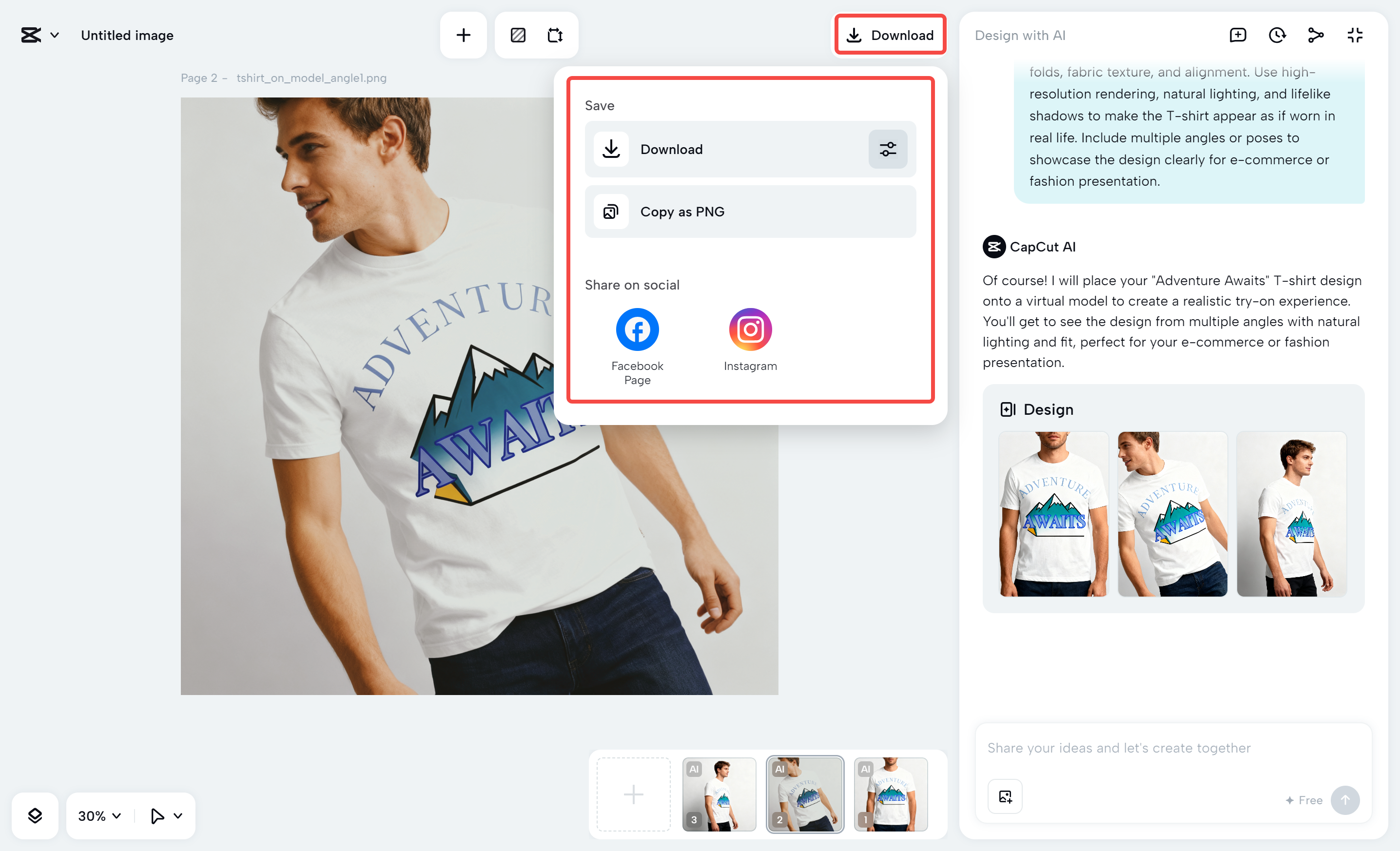 Downloading the image from the CapCut desktop video editor