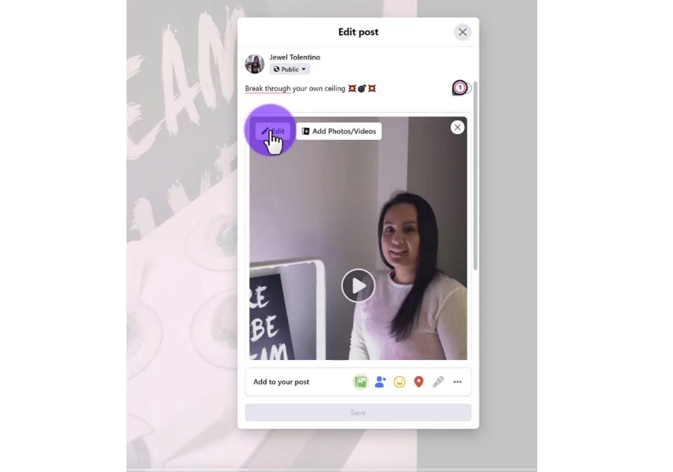 Accessing the video settings on Facebook