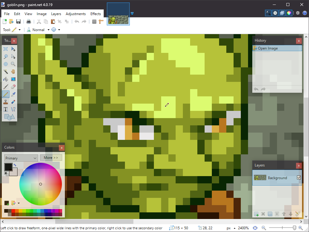 Interface of MS Paint - another free pixel art software