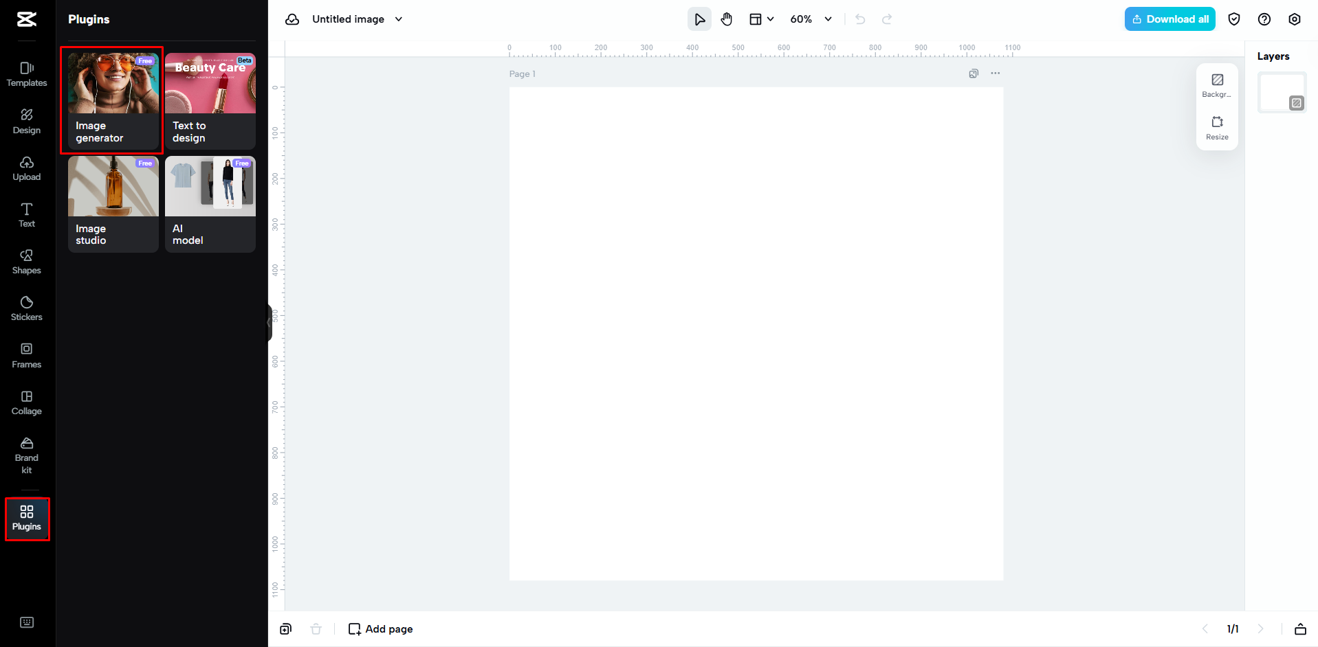 Accessing the image generator in CapCut Web