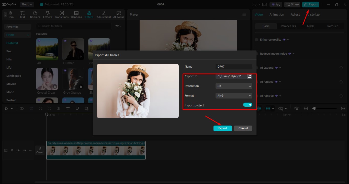 Export your image from CapCut