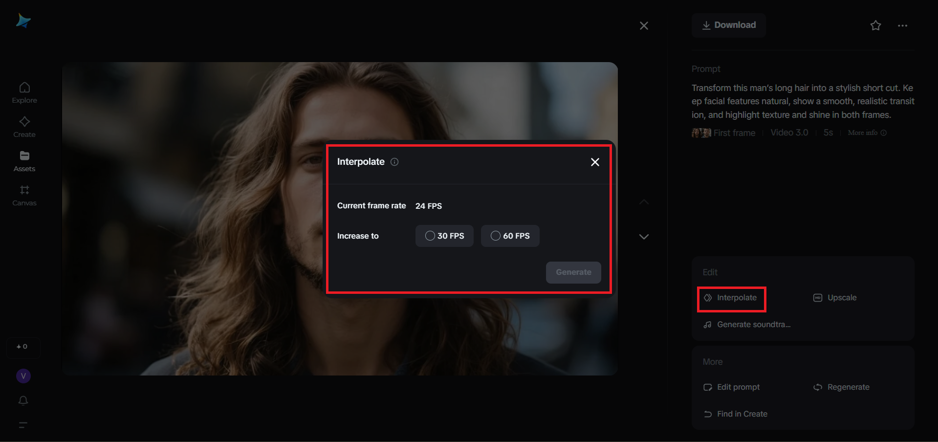 Interpolate feature in Dreamina