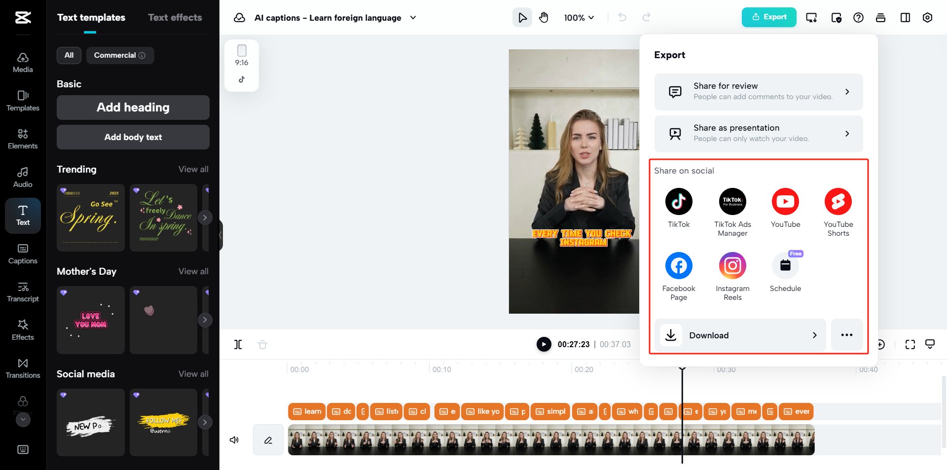 Fine-tune the video and export video