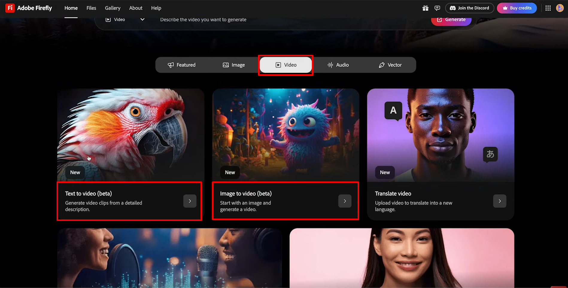 Interface of Adobe AI video geenratpr