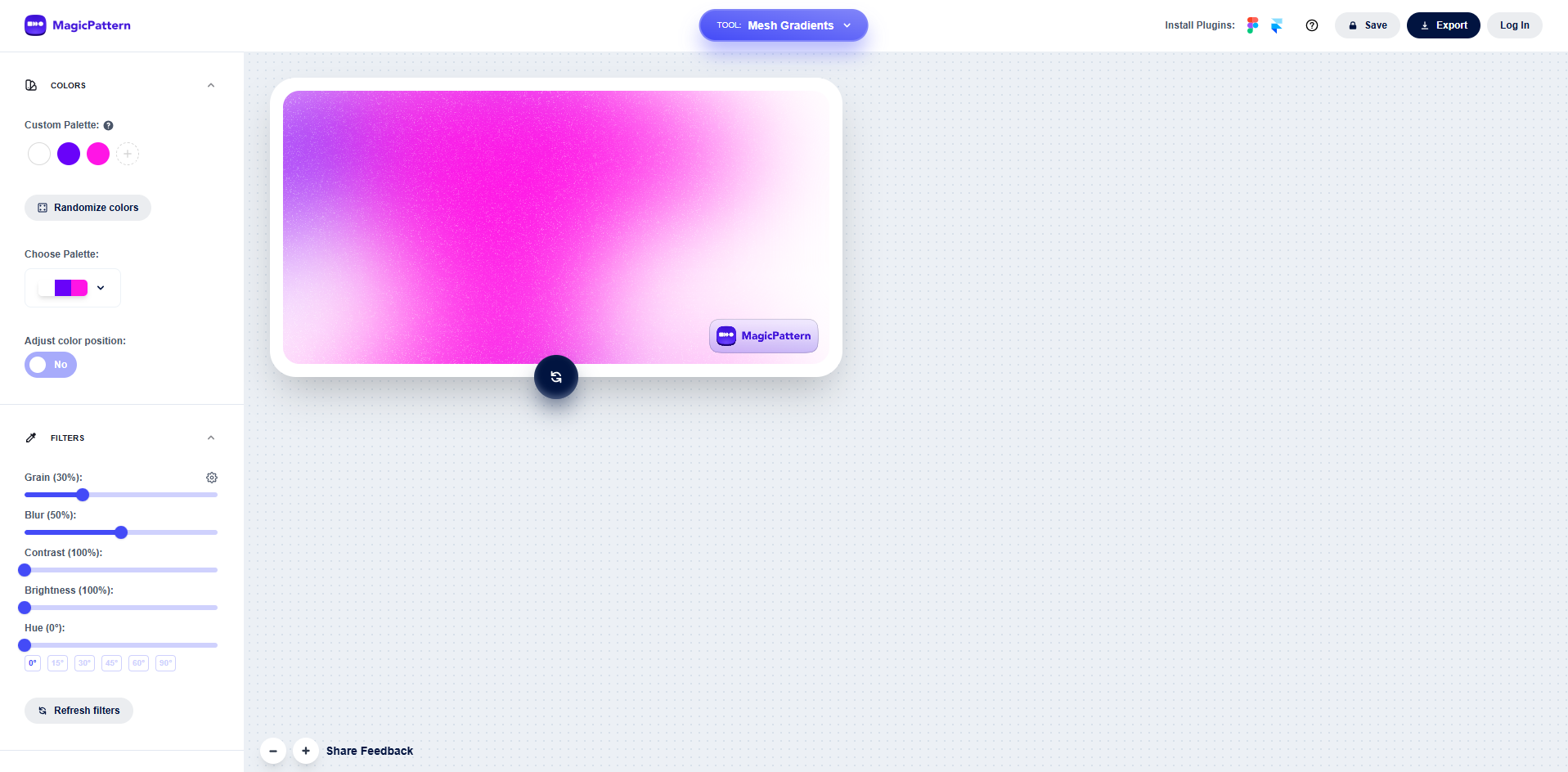 Interface of MagicPattern - a versatile gradient background generator