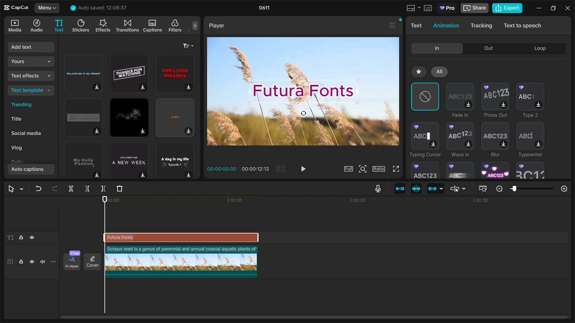 Antara muka CapCut editor video desktop