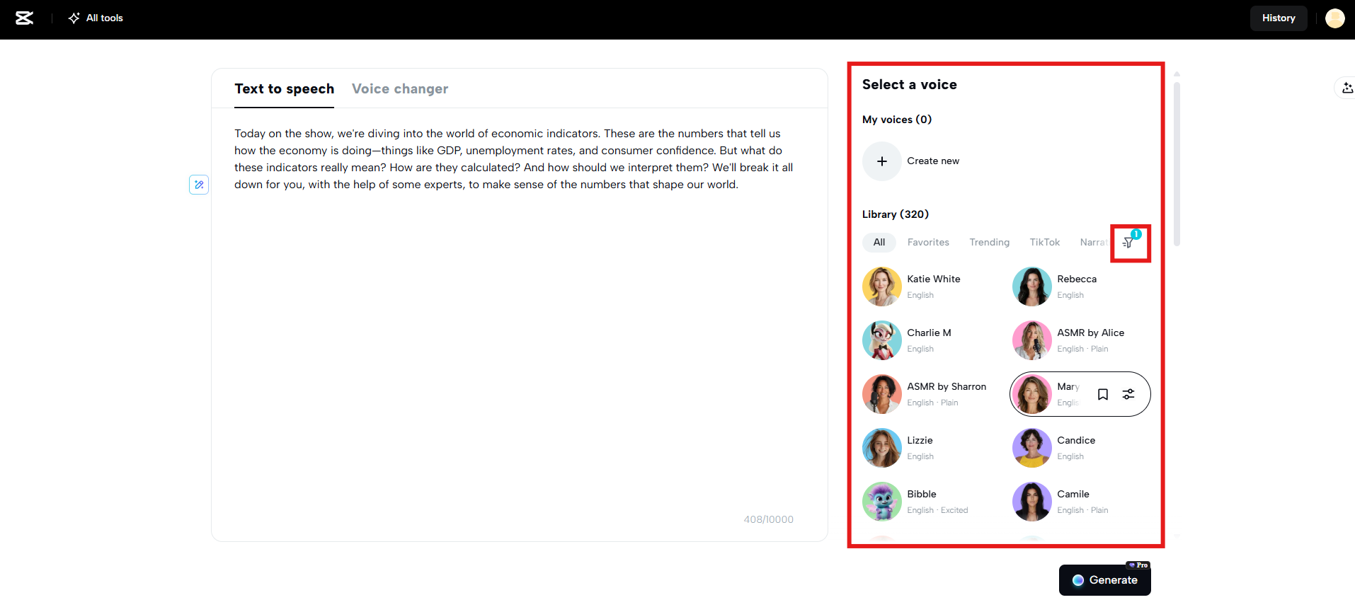 Choose the girl voicr from library