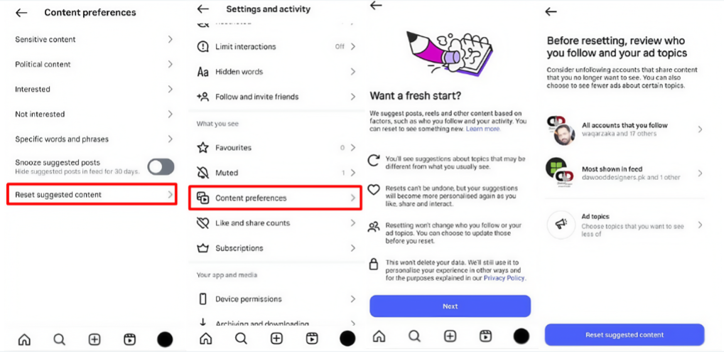 Reset your Instagram feed