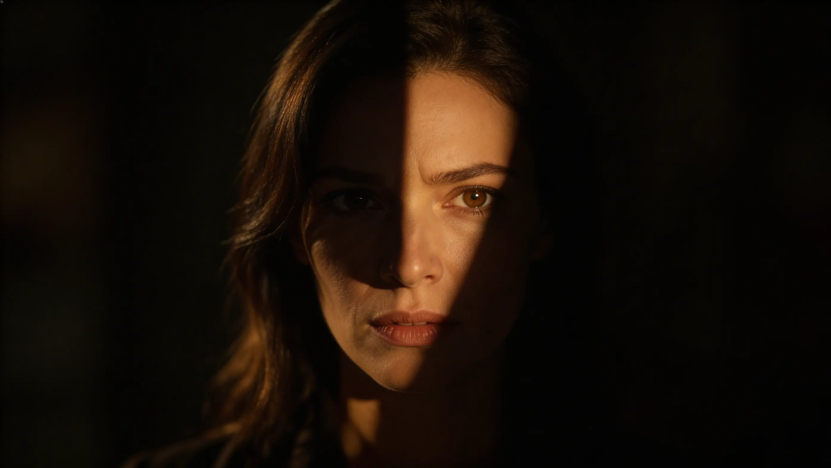 Cinematic portrait with intense split lighting contrast