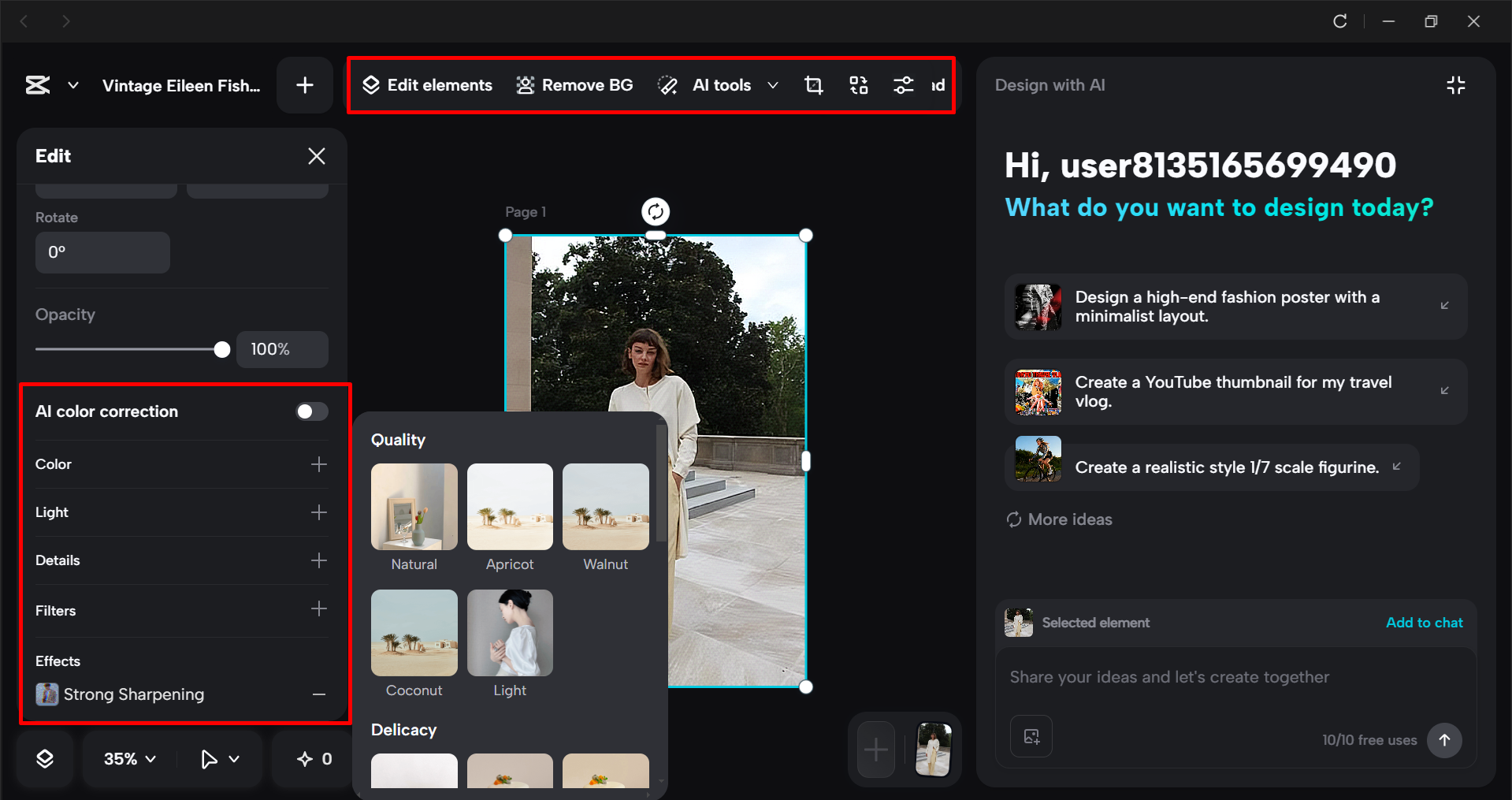 Customizing the cropped image in the CapCut desktop video editor