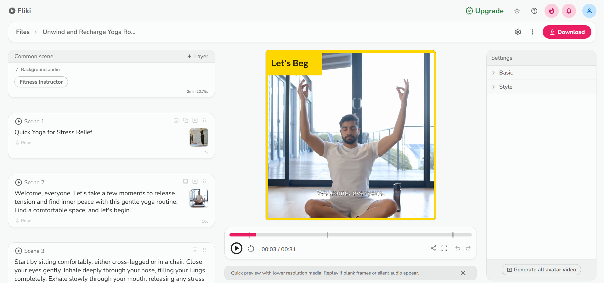 Fliki interface