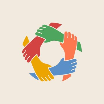 Logotipo de manos enlazadas y comunidad