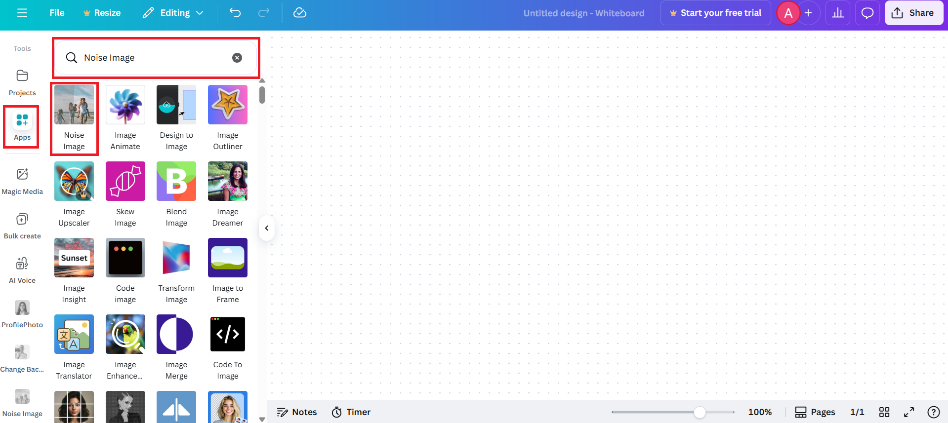 Trouvez et ouvrez l'application d'image bruyante