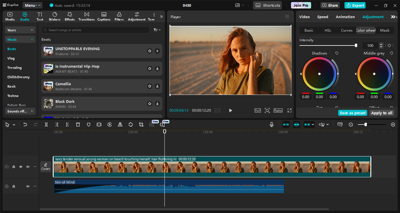 Editing interface of the CapCut desktop video editor