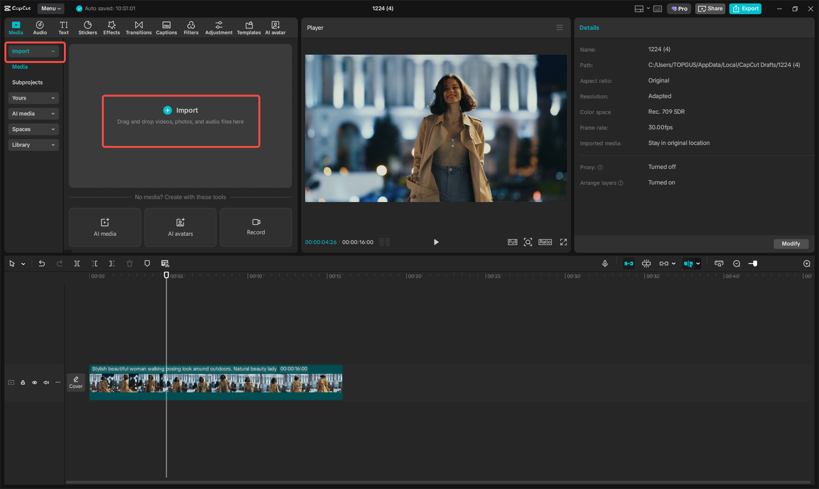 Upload media to CapCut