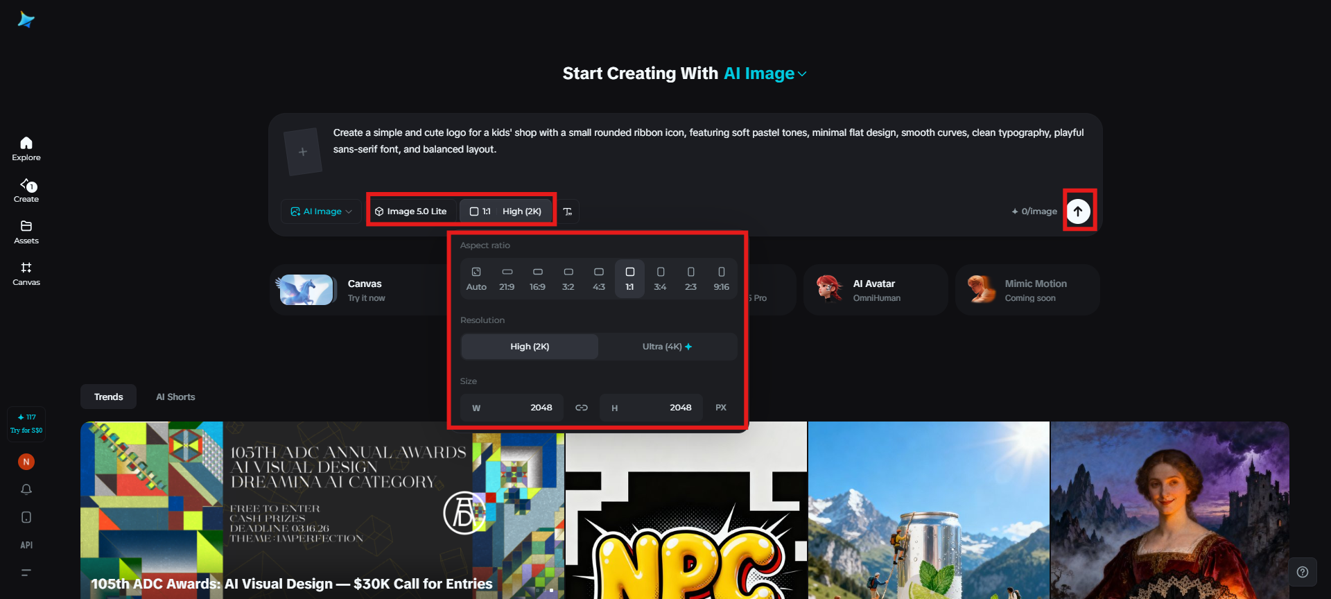 Selecione o modelo da imagem e ajuste as configurações