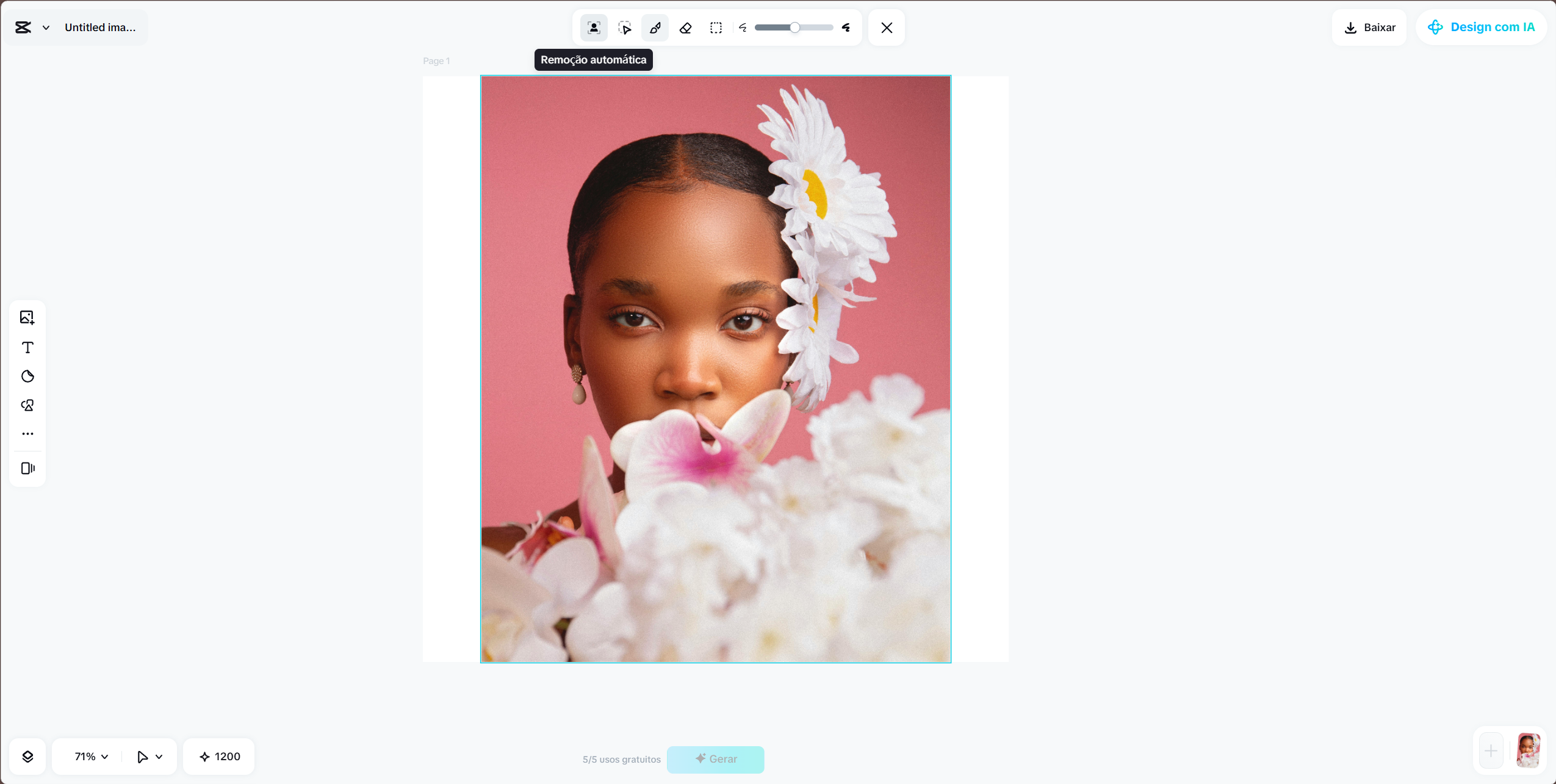 AI processing the removal of the white background