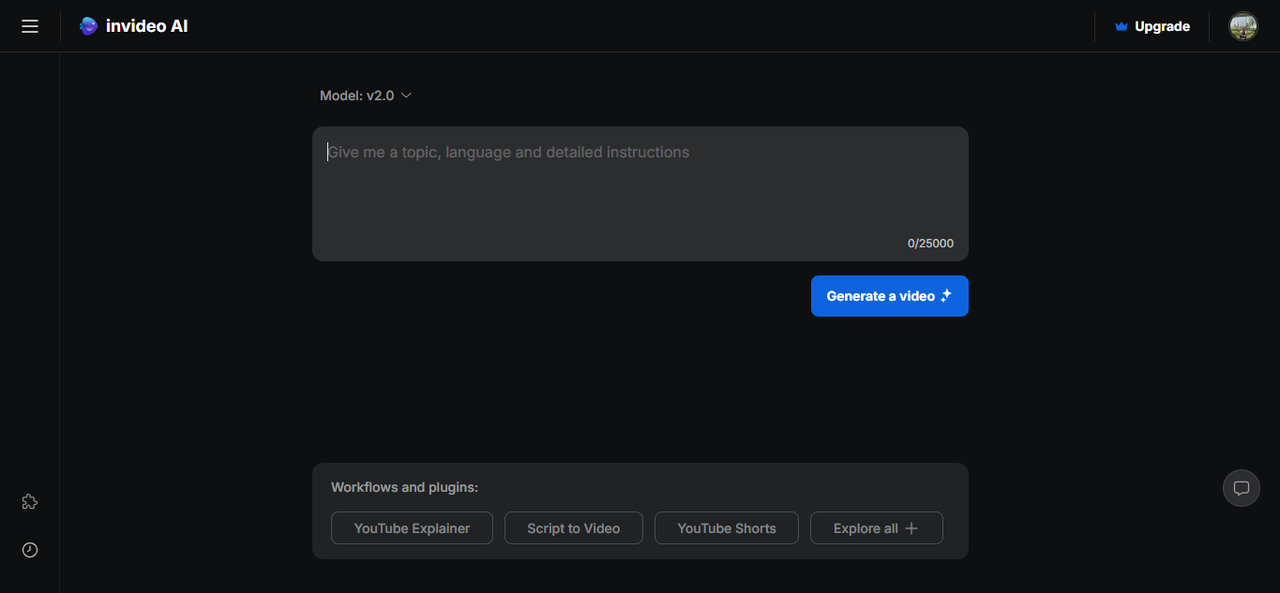 อินเทอร์เฟซของ Invideo AI
